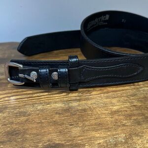Gingerich Leather Belt Mens 38 Black Double Buckle Handcrafted USA Western Style